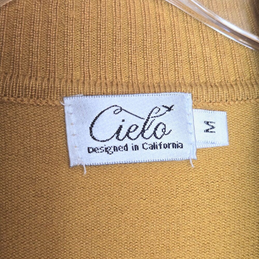 CIELO Cardigan Open Front Long Sleeves Yellow Mustard 2 Pockets Women Medium - Picture 4 of 8